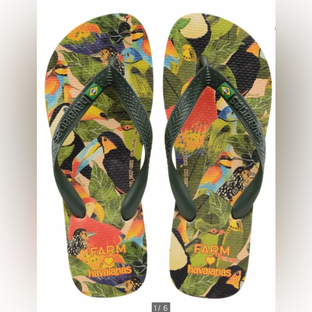 Havaianas x Farm Rio Tropical Birds
Print NWT - Women’s 9/10, Men 8